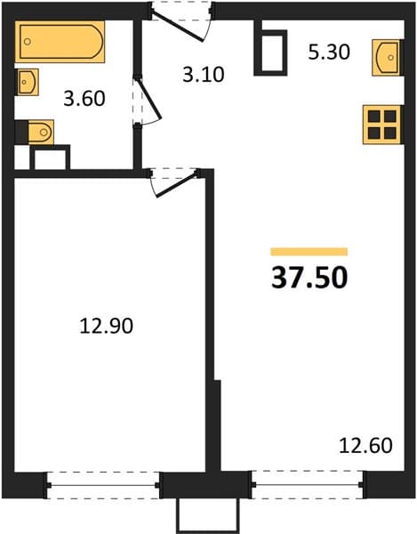 1 к. квартира 37.50 кв. м, 3/18 этаж. ЖК Порто-Ново, Цемдолина, Россия