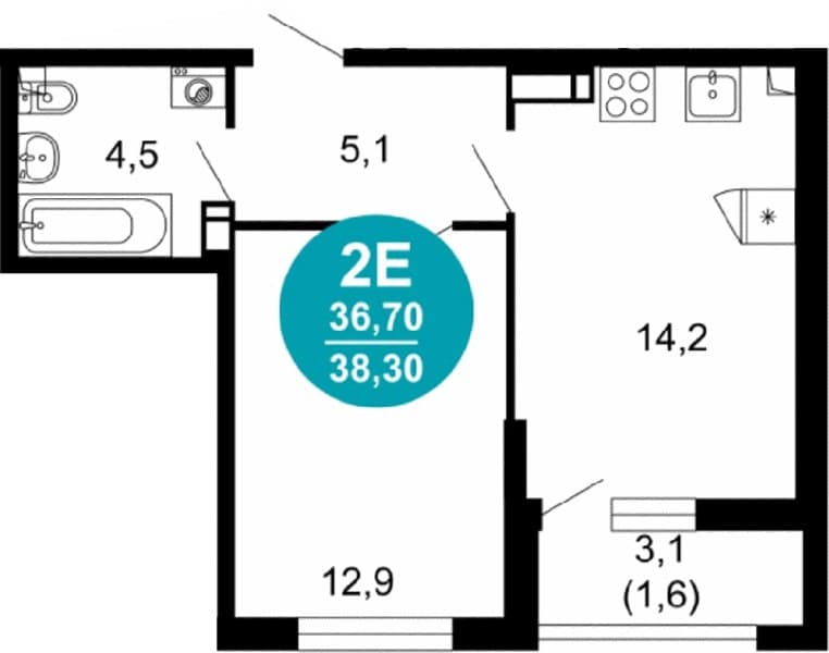 1 к. квартира 38.30 кв. м, 2/17 этаж. ЖК Лестория, Сочи, Россия