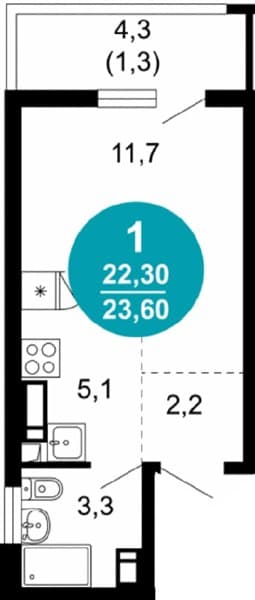 Студия 23.60 кв. м, 5/17 этаж. ЖК Лестория, Сочи, Россия