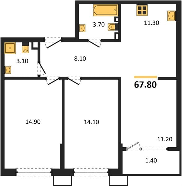 2 к. квартира 67.80 кв. м, 2/18 этаж. ЖК Порто-Ново, Цемдолина, Россия