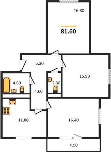 3 к. квартира 81.60 кв. м, 2/10 этаж. ЖК Горный квартал, Сочи, Россия