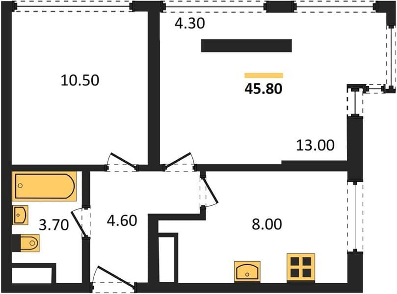 2 к. квартира 45.80 кв. м, 10/19 этаж. ЖК Сочи Парк, Сочи, Россия