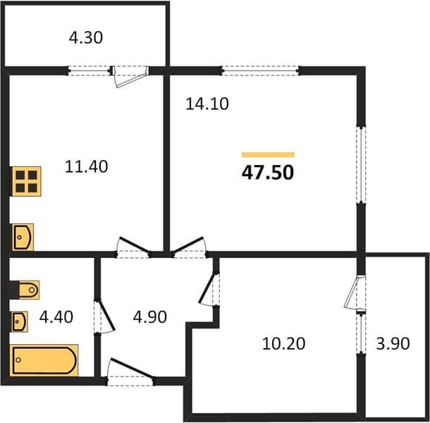 2 к. квартира 47.50 кв. м, 2/12 этаж. ЖК Флора, Сочи, Россия