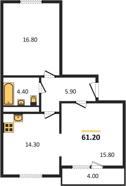 2 к. квартира 61.20 кв. м, 3/10 этаж. ЖК Горный квартал, Сочи, Россия