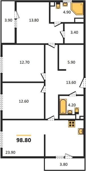 3 к. квартира 98.80 кв. м, 13/23 этаж. ЖК Облака-2, Новороссийск, Россия