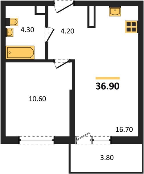 1 к. квартира 36.90 кв. м, 2/17 этаж. ЖК Лестория, Сочи, Россия