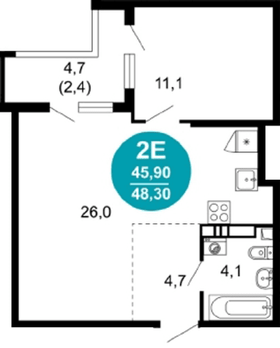 1 к. квартира 48.30 кв. м, 13/17 этаж. ЖК Лестория, Сочи, Россия