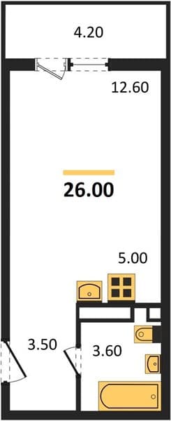 1 к. квартира 26.00 кв. м, 12/12 этаж. ЖК Флора, Сочи, Россия