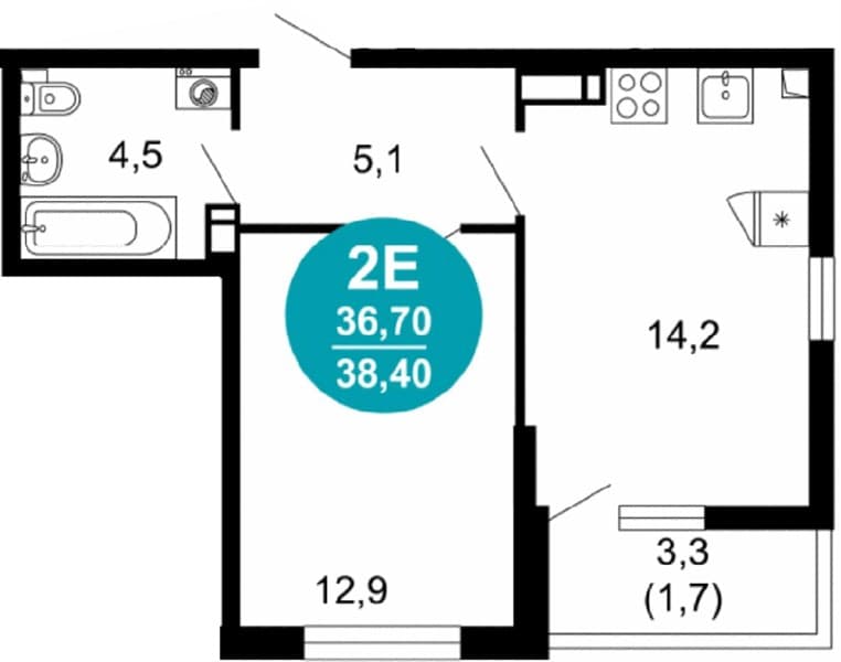 1 к. квартира 38.40 кв. м, 3/17 этаж. ЖК Лестория, Сочи, Россия