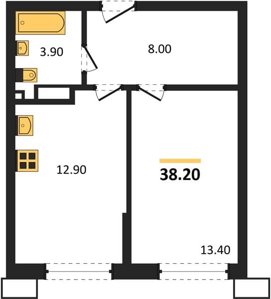 1 к. квартира 38.20 кв. м, 6/18 этаж. ЖК Порто-Ново, Цемдолина, Россия