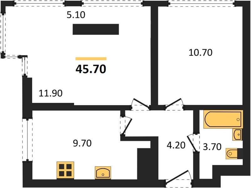 2 к. квартира 45.70 кв. м, 6/19 этаж. ЖК Сочи Парк, Сочи, Россия
