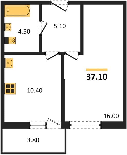 1 к. квартира 37.10 кв. м, 1/17 этаж. ЖК Лестория, Сочи, Россия