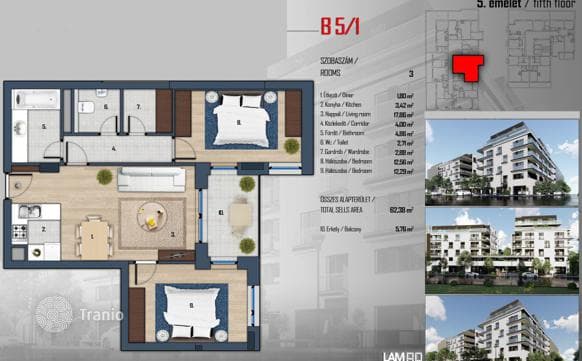 3-комнатные апартаменты в новостройке 65 м² в Районе XIII, Венгрия