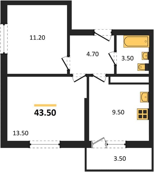 2 к. квартира 43.50 кв. м, 22/24 этаж. ЖК Облака-3, Новороссийск, Россия