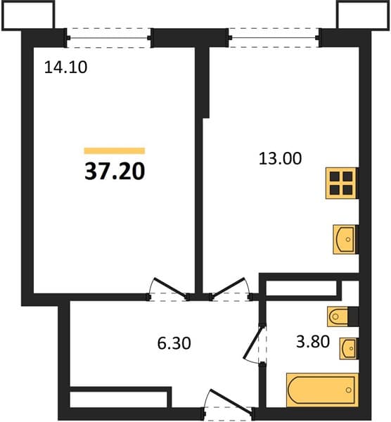 1 к. квартира 37.20 кв. м, 17/18 этаж. ЖК Порто-Ново, Цемдолина, Россия