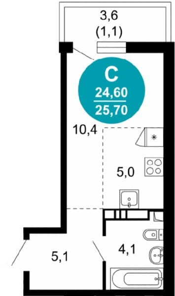 Студия 25.70 кв. м, 2/17 этаж. ЖК Лестория, Сочи, Россия