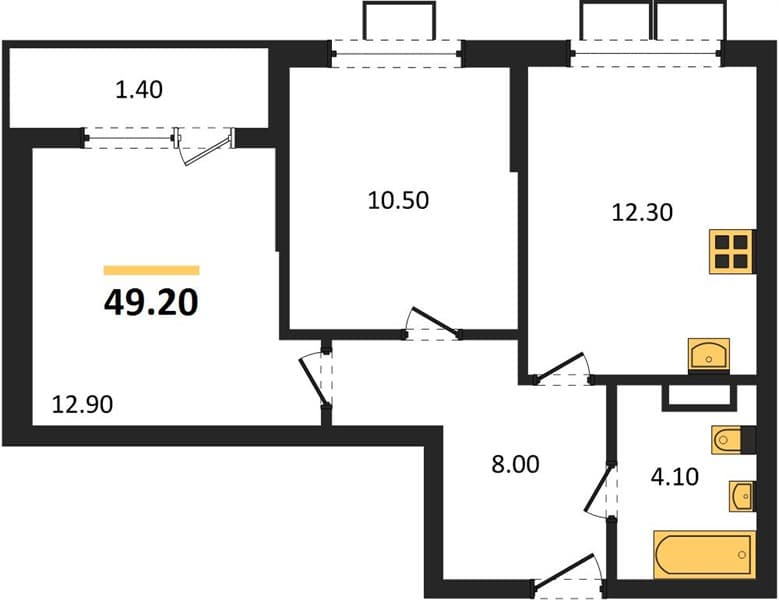 2 к. квартира 49.20 кв. м, 5/18 этаж. ЖК Порто-Ново, Цемдолина, Россия