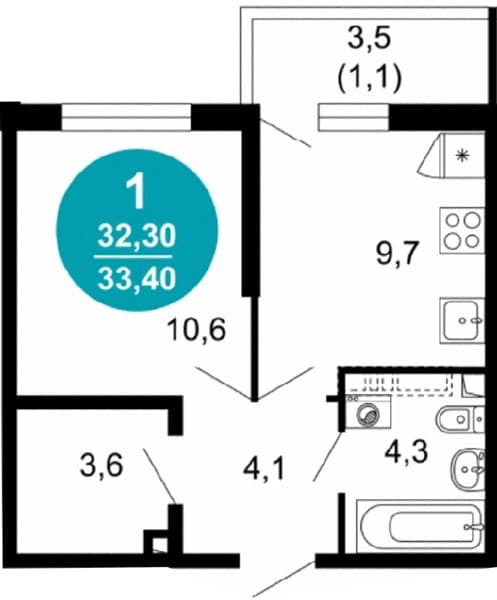 1 к. квартира 33.40 кв. м, 1/17 этаж. ЖК Лестория, Сочи, Россия