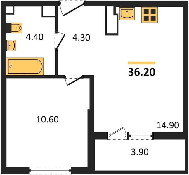 1 к. квартира 36.20 кв. м, 11/12 этаж. ЖК Флора, Сочи, Россия