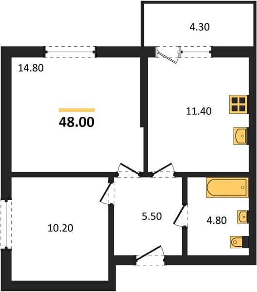 2 к. квартира 48.00 кв. м, 1/24 этаж. ЖК Облака-3, Новороссийск, Россия