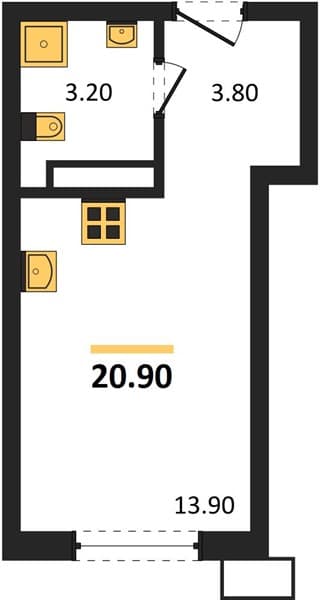 Студия 20.90 кв. м, 12/18 этаж. ЖК Порто-Ново, Цемдолина, Россия