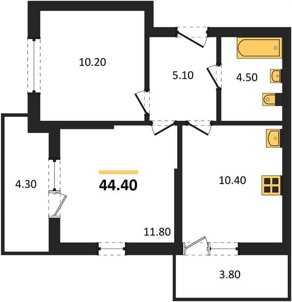 2 к. квартира 44.40 кв. м, 1/17 этаж. ЖК Лестория, Сочи, Россия