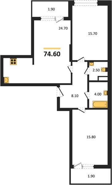 2 к. квартира 74.60 кв. м, 2/8 этаж. ЖК Хозяин Морей, Супсех, Россия