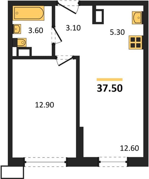 1 к. квартира 37.50 кв. м, 6/18 этаж. ЖК Порто-Ново, Цемдолина, Россия