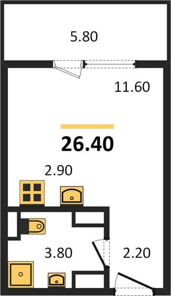1 к. квартира 26.40 кв. м, 9/10 этаж. ЖК Горный квартал, Сочи, Россия