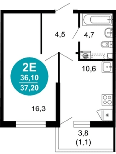 1 к. квартира 37.20 кв. м, 1/17 этаж. ЖК Лестория, Сочи, Россия