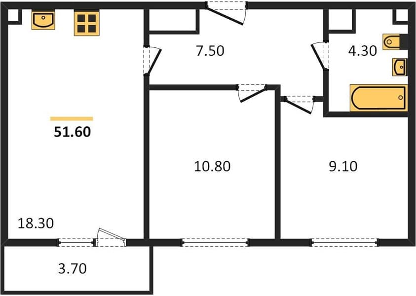 2 к. квартира 51.60 кв. м, 15/23 этаж. ЖК Облака-2, Новороссийск, Россия