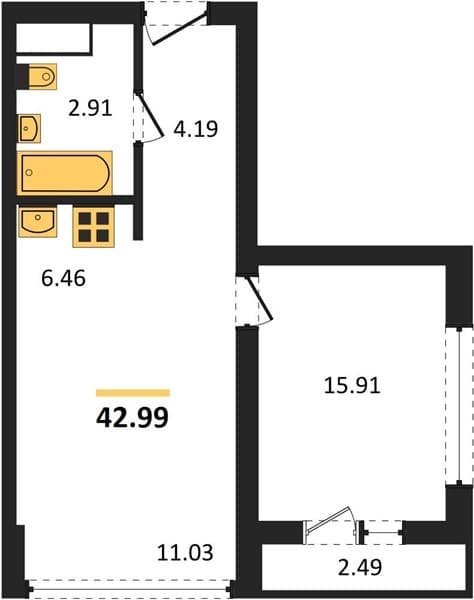 1 к. квартира 42.99 кв. м, 6/19 этаж. ЖК Кислород, Сочи, Россия
