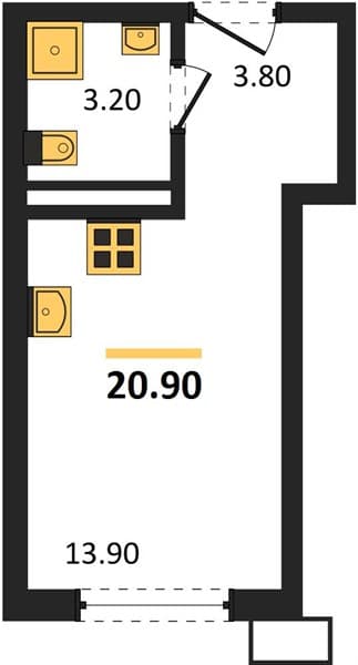 Студия 20.90 кв. м, 13/18 этаж. ЖК Порто-Ново, Цемдолина, Россия