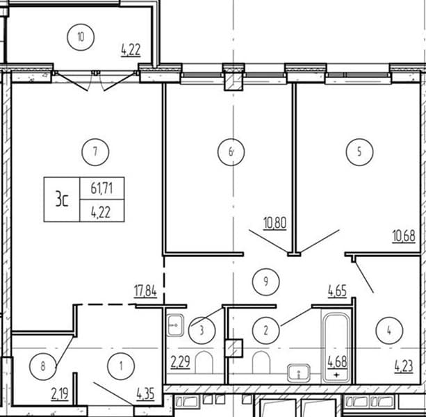 2 к. квартира 65.93 кв. м, 8/9 этаж. ЖК Лучи. Azimut Park Hotel Family, Анапа, Россия