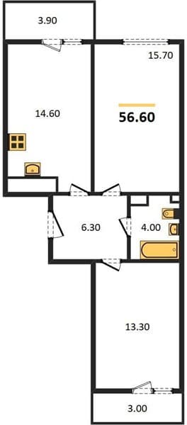 2 к. квартира 56.60 кв. м, 16/23 этаж. ЖК Облака-2, Новороссийск, Россия