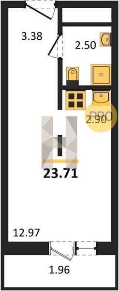 1 к. квартира 23.71 кв. м, 12/19 этаж. ЖК Кислород, Сочи, Россия