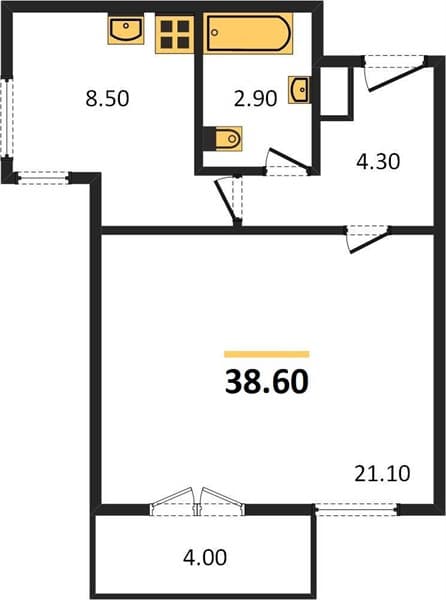 1 к. квартира 38.60 кв. м, 10/12 этаж. ЖК Летний, Сочи, Россия