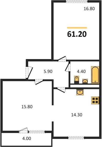 2 к. квартира 61.20 кв. м, 4/10 этаж. ЖК Горный квартал, Сочи, Россия