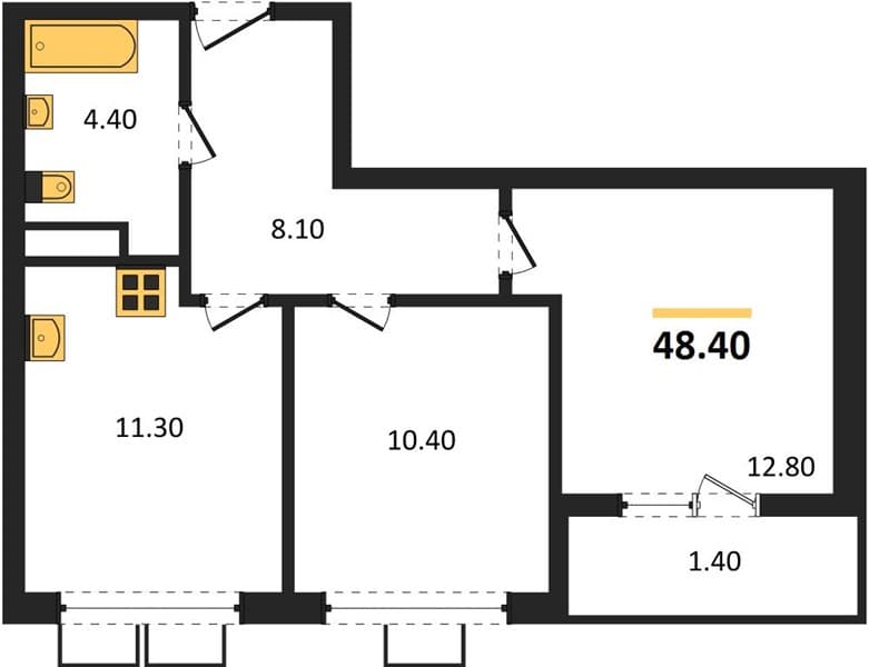 2 к. квартира 48.40 кв. м, 4/18 этаж. ЖК Порто-Ново, Цемдолина, Россия