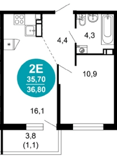 1 к. квартира 36.80 кв. м, 2/17 этаж. ЖК Лестория, Сочи, Россия