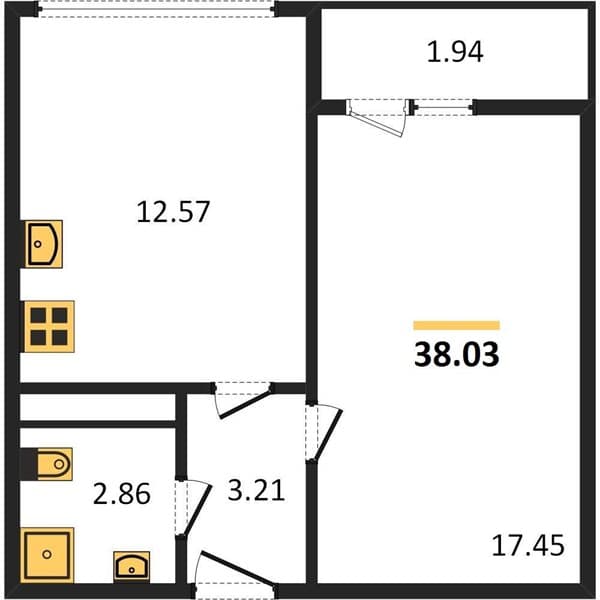 1 к. квартира 38.03 кв. м, 15/19 этаж. ЖК Кислород, Сочи, Россия