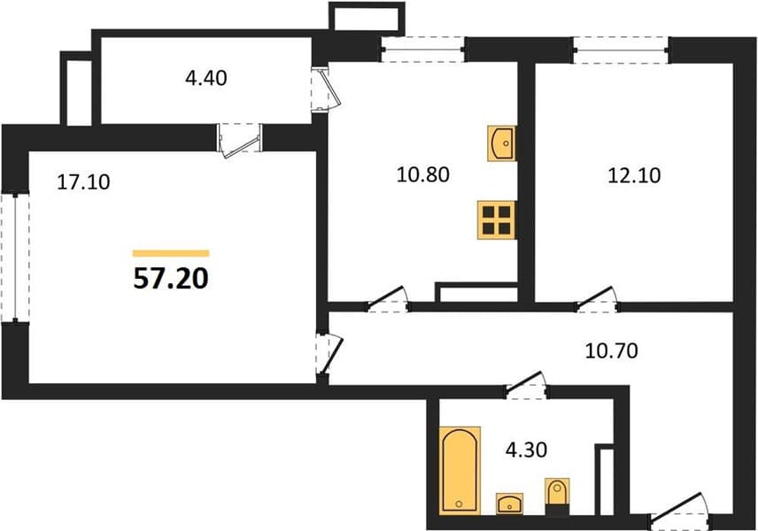 2 к. квартира 57.20 кв. м, 10/16 этаж. ЖК Два Адмирала, Анапа, Россия