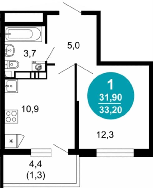 1 к. квартира 33.20 кв. м, 3/17 этаж. ЖК Лестория, Сочи, Россия