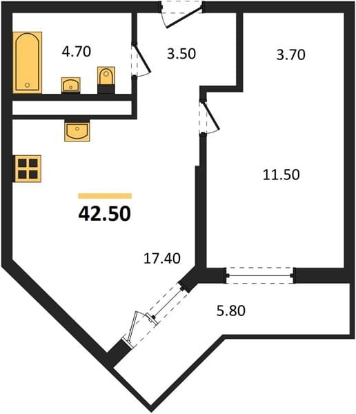 1 к. квартира 42.50 кв. м, 3/24 этаж. ЖК Облака-3, Новороссийск, Россия