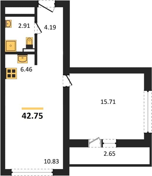 1 к. квартира 42.75 кв. м, 2/19 этаж. ЖК Кислород, Сочи, Россия