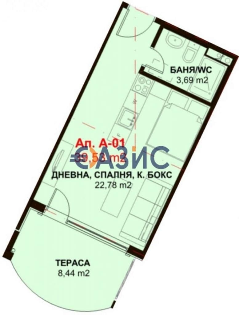Апартаменты в Несебре, Болгария, 45.6 м2