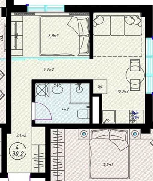 1 к. квартира 30.20 кв. м, 6/7 этаж. ЖК Olivia, Сочи, Россия