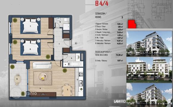 3-комнатные апартаменты в новостройке 79 м² в Районе XIII, Венгрия