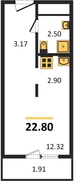 1 к. квартира 22.80 кв. м, 16/19 этаж. ЖК Кислород, Сочи, Россия