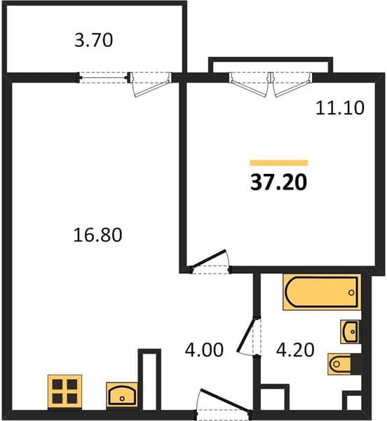 1 к. квартира 37.20 кв. м, 12/12 этаж. ЖК Флора, Сочи, Россия